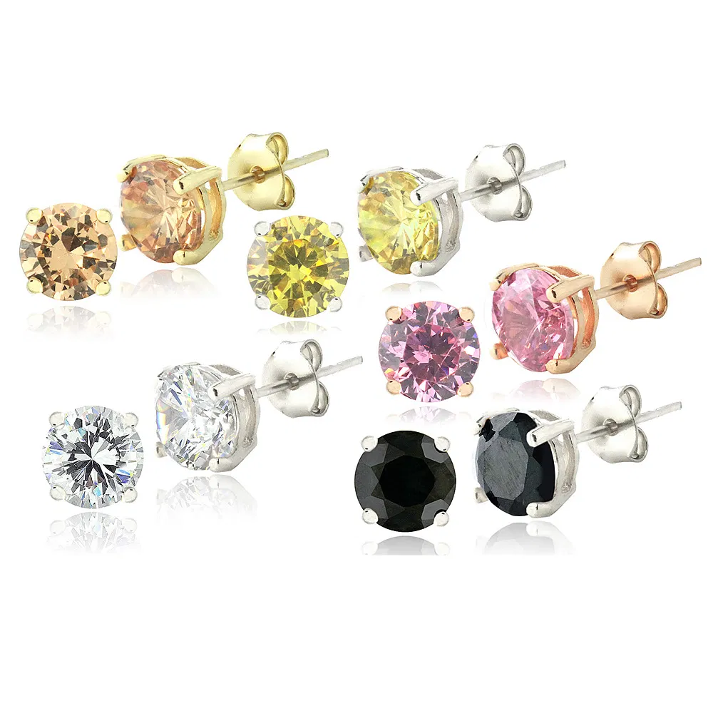Set von fünf Farben von Diamanten CZ Stud Ohrringe