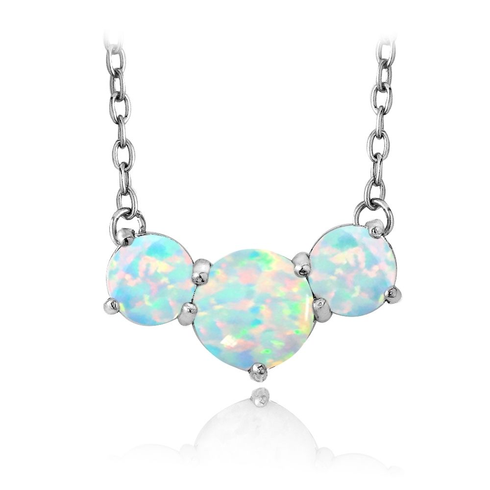 Sterling Silber 3,15 Karat geschaffen Opal Drei Stein Halskette