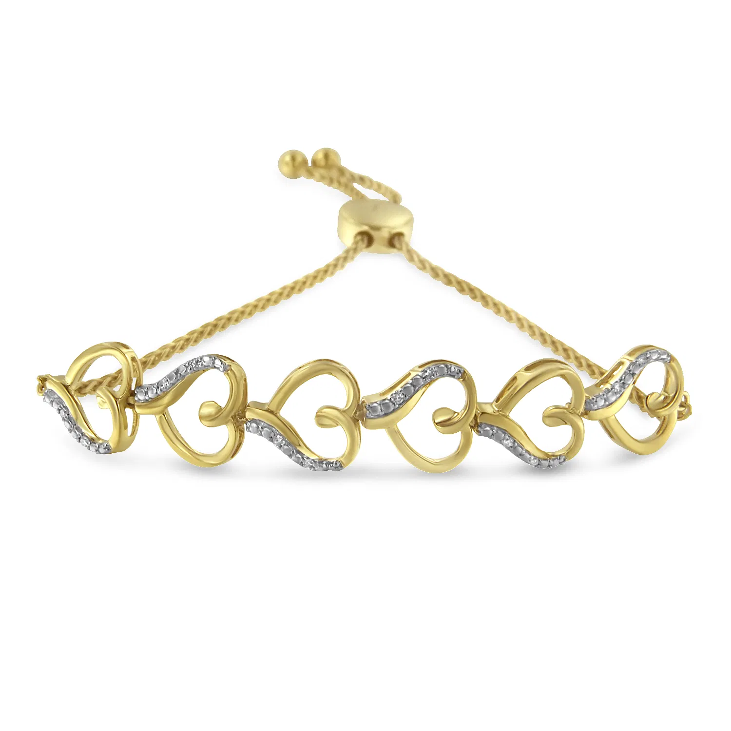 Bolo 14 Karat Gelbgold Plated .925 Sterling Silber Diamant Akzent Herz Link Armband (H-I Farbe, I2 - I3 Klarheit)