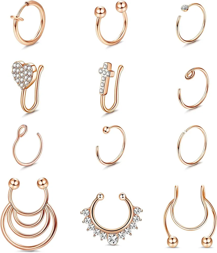 16 / 20G Falsche Nase Ringe Schleife Edelstahl Faux Lippen Ohr Nasen Septum Ring Nicht Piercing Clip auf Nase Schleife Ringe Falsche Körper Piercing Schmuck
