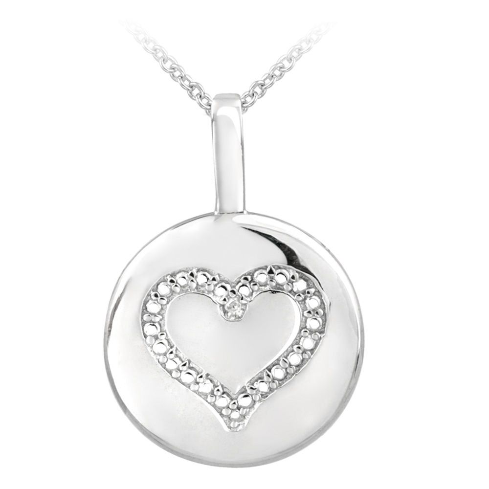 Sterling Silber Diamant Akzent Herz Kreis Halskette