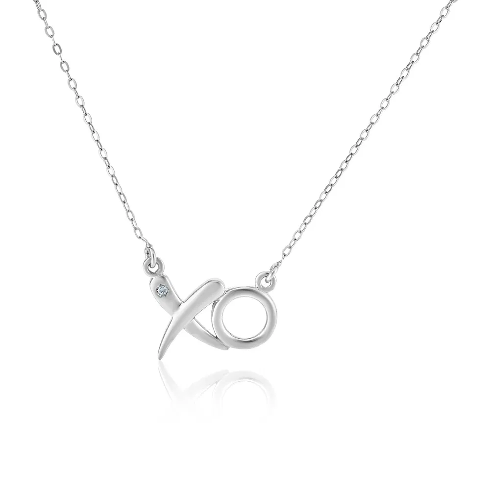 Sterling Silber 18 Zoll Halskette mit XO Anhänger mit Diamant