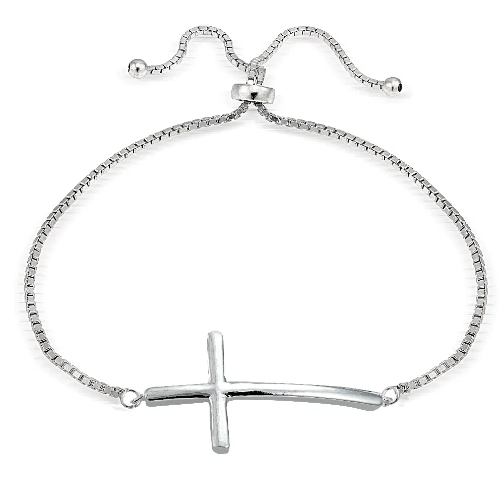925 Sterling Silber Kreuz poliert einstellbares Armband