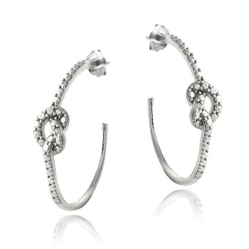 Sterling Silber Diamant Akzent Liebe Knoten Halbschleife Ohrringe