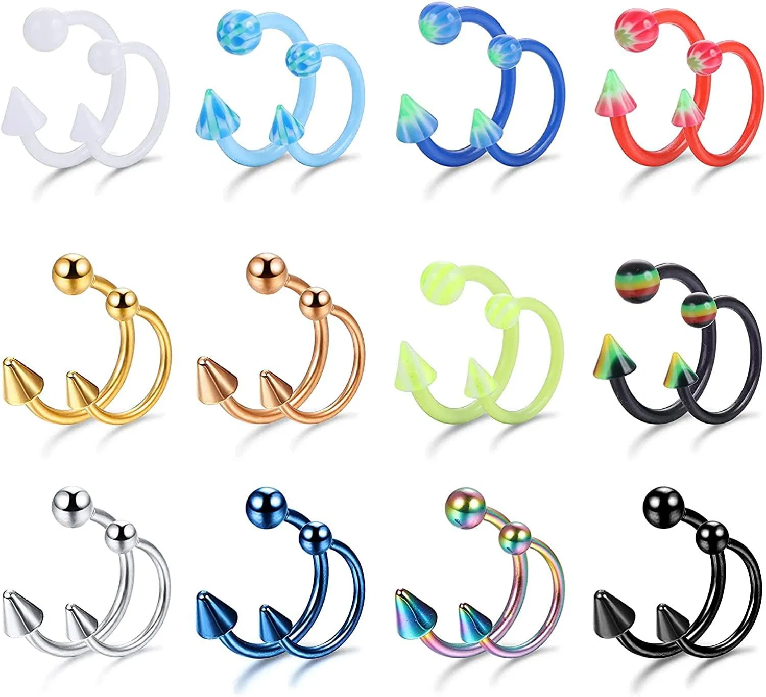 16G Chirurgische Hufeisen Nase Septum Ringe Piercing Bälle & Spikes Knorpel Helix Tragus Ohrring Hoop Augenbrauen Lippe Körper Piercing Ring für Frauen Männer