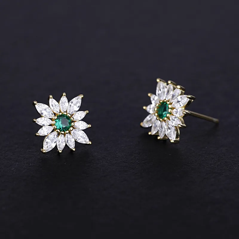 S925 Sterling Silber Französisch Retro Licht Luxus Sense Ohr Studs Grüne Zirkon Blumen