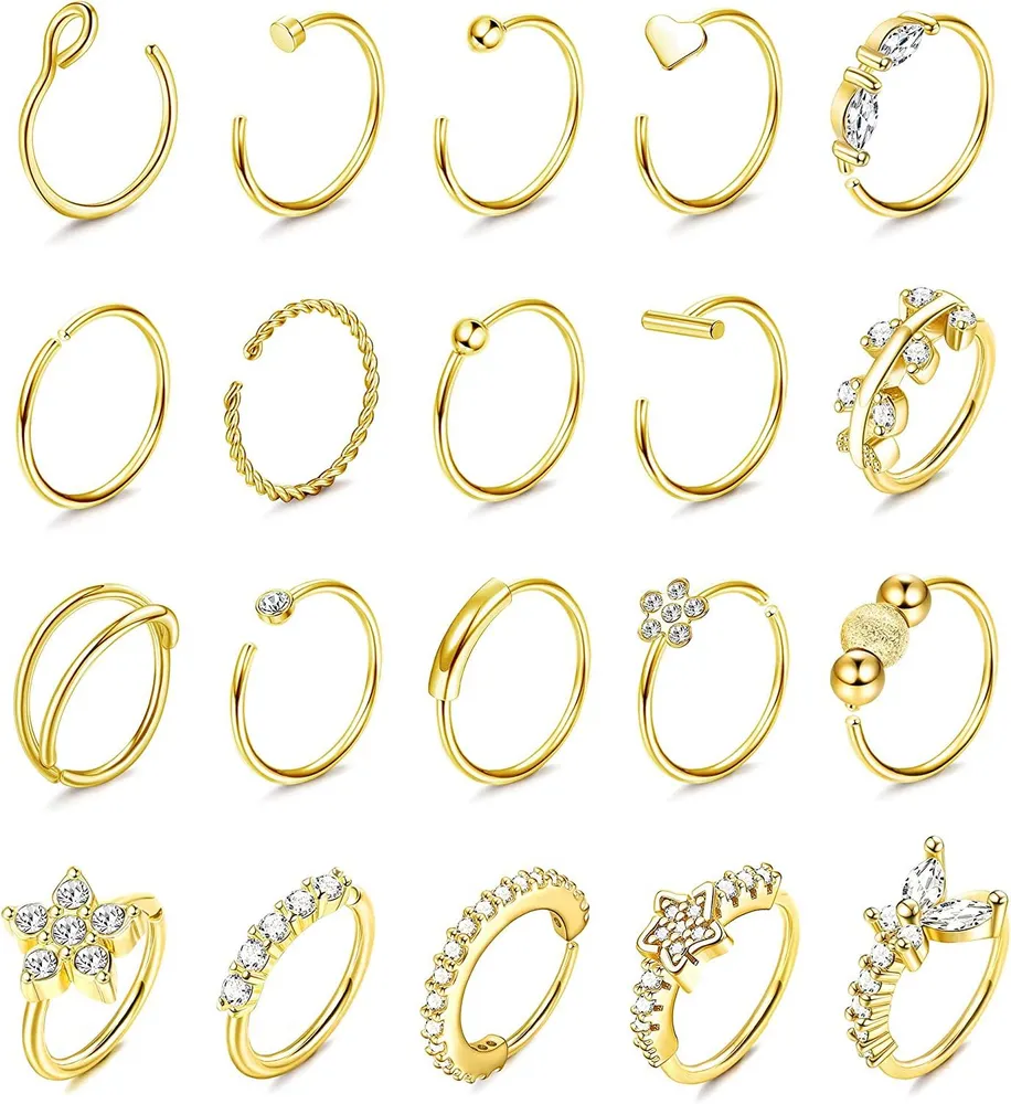 20pcs 20G Nasenringe Schleife für Frauen Männer 316L Edelstein gepflasterte CZ süße Schmetterling Knorpel Helix Ohrringe Schleife Lippen Septum Nasen Piercing Schmuck