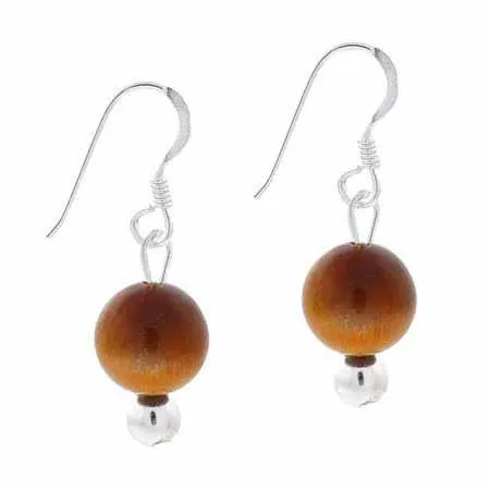 Sterling Silber 6mm Tiger Eye Beaded Dangle Ohrringe