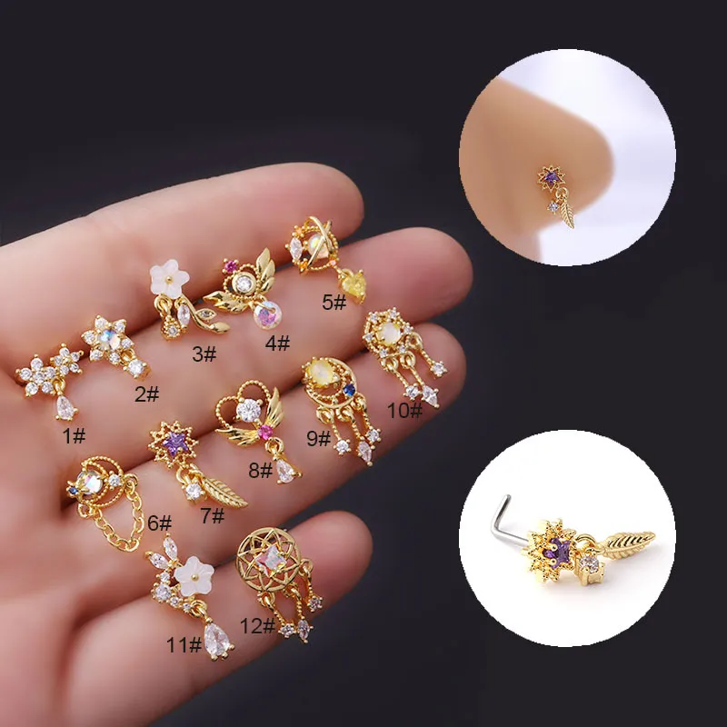 Piercing Schmuck Mode bunte Zirkon Anhänger Nasen Pin