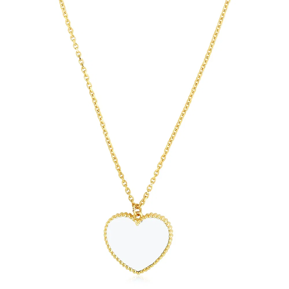 14 Karat Gelbgold High Polish Heart Pearl Paste Halskette