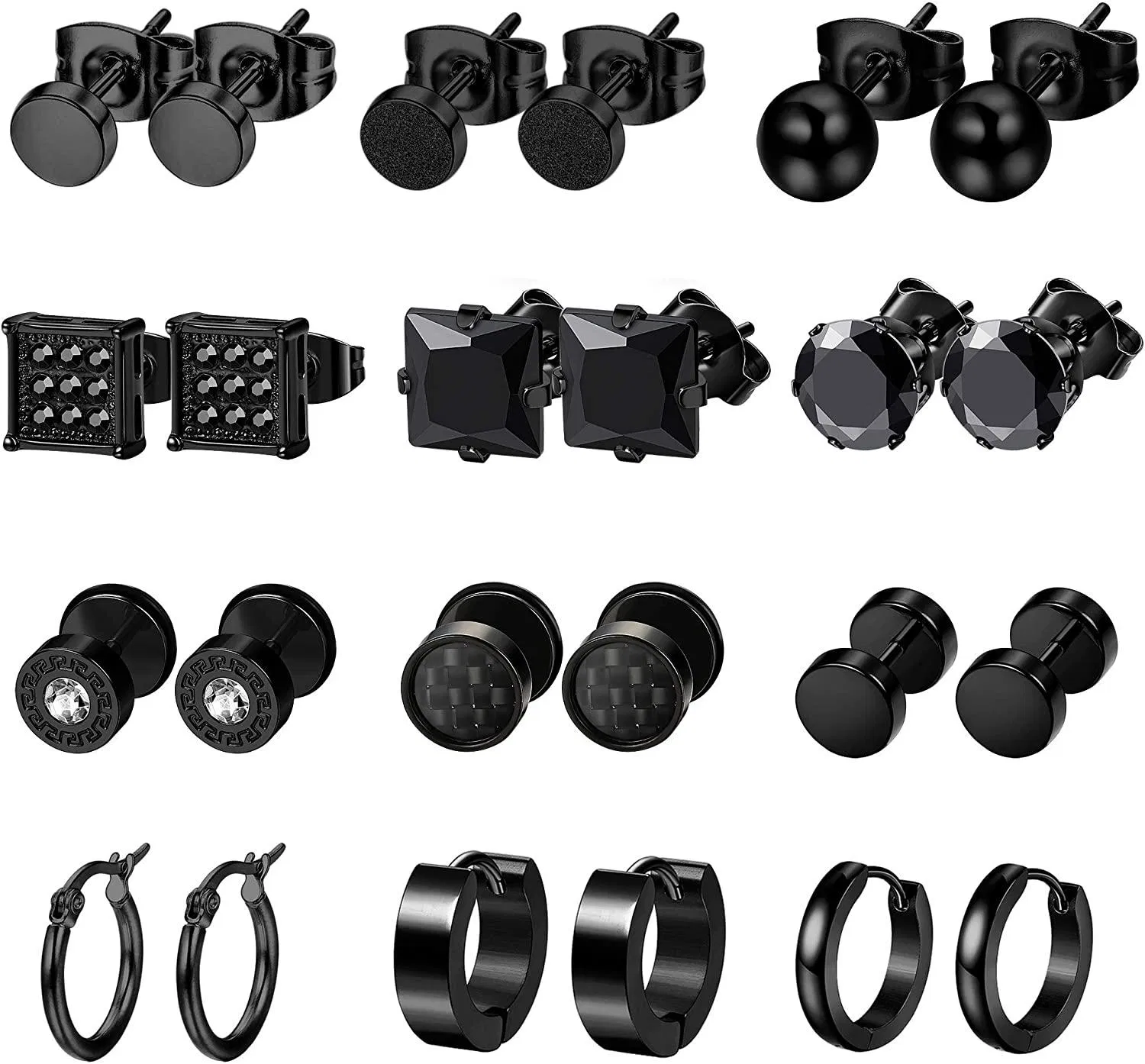 12 Pairs Edelstahl Ohrringe für Männer CZ Stud Ohrringe Tiny Ball Stud Ohrringe Knorpel Ohrringe Endloses Hoop Ohrringe für Männer Jungen