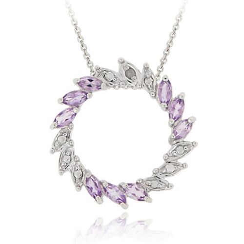 Sterling Silber Diamant Akzent & Amethyst Kreis Anhänger