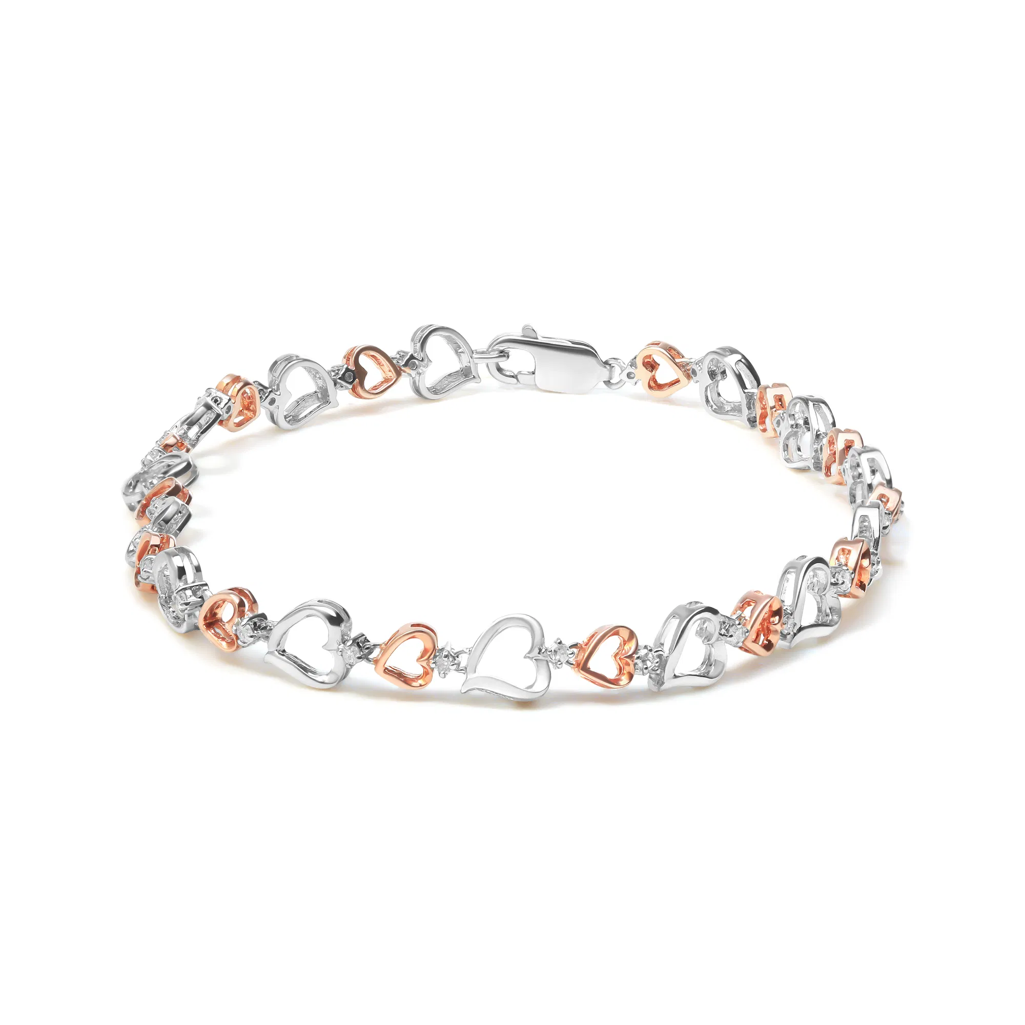 14 Karat Rose Gold Plated .925 Sterling Silber 1 / 4 Cttw Diamant Heart Link Armband (I-J Farbe, I2 - I3 Klarheit) - Größe 7