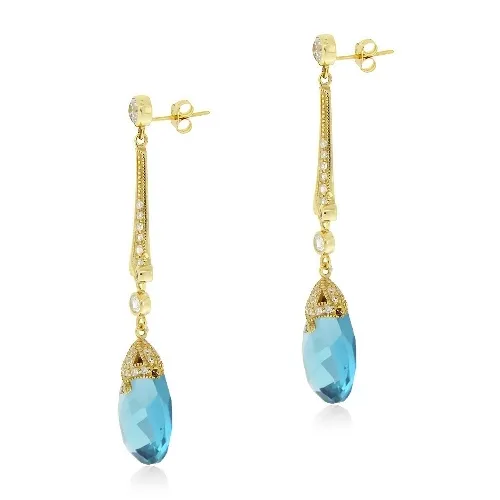 18 Karat Gold über Sterling Silber 18 Karat Aqua & Clear CZ Estate Dangle Ohrringe