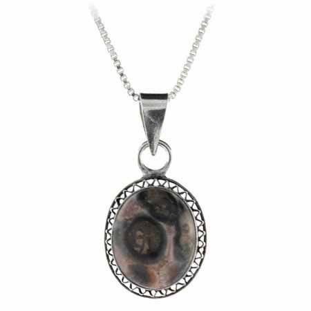 Sterling Silber Echt Leopard Haut Stein Filigree Oval Anhänger