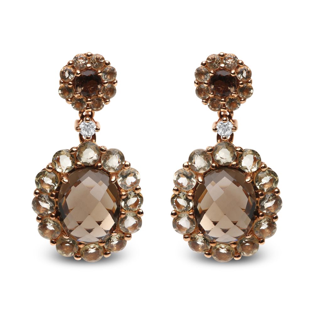 18K Rose Gold Diamant Akzent und Zitronen und Oval Smoky Farbe Quarz Edelstein Dangle Drop Ohrring (G-H Farbe, SI1 - SI2 Klarheit)