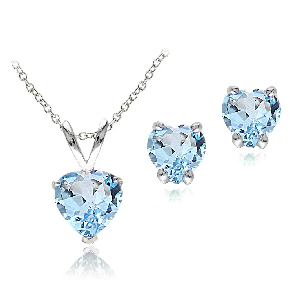 Sterling Silver 2.4ct TGW Blau Topaz Herz Solitaire Anhänger & Stud Ohrringe Set, 18