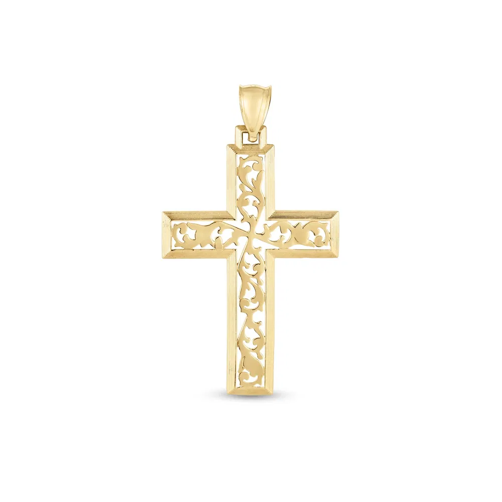 14 Karat Gelbgold High Polish Vine Cross Anhänger