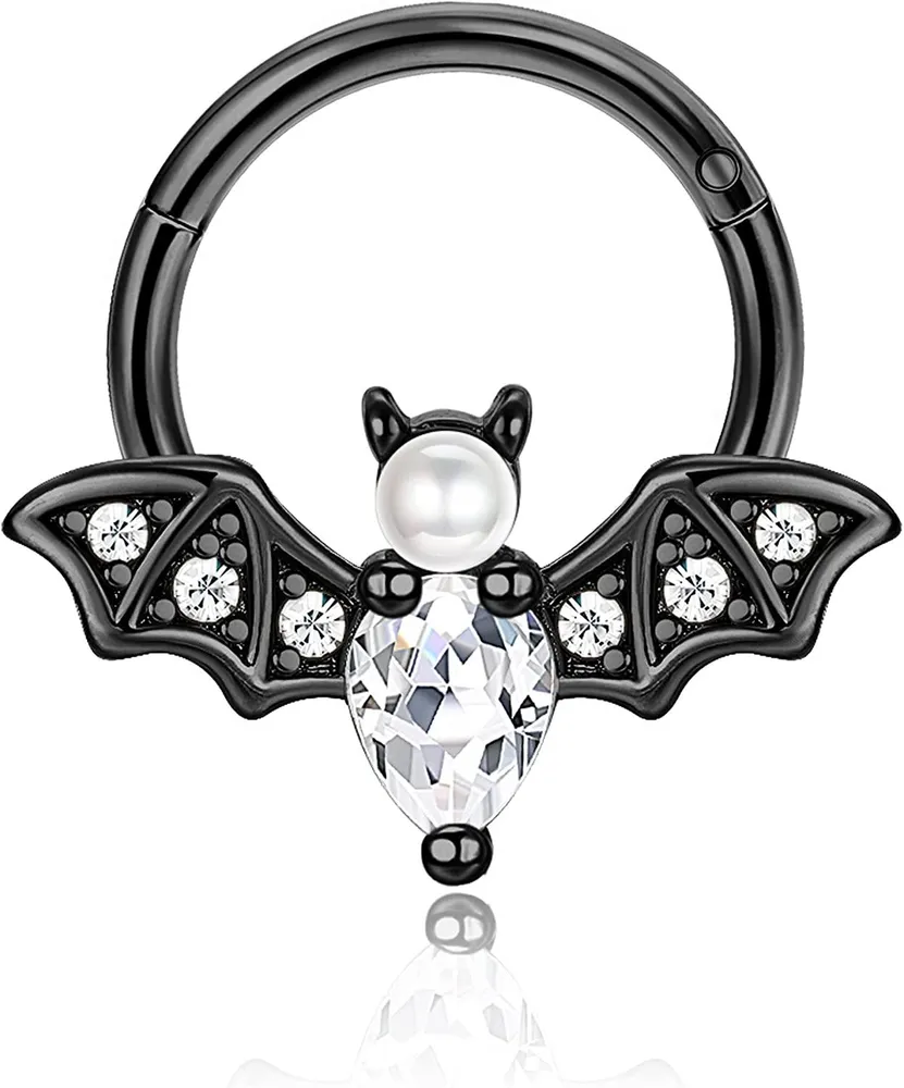 Daith Piercing 16G Septum Ring für Frauen Männer 316L Edelstahl Halloween süße Bat Septum Clicker Nasenring CZ Daith Ohrringe Rook Helix Tragus Knorpel Piercing Schmuck...