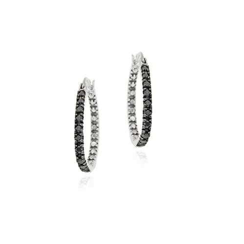 Sterling Silber Black Diamond Akzent 20mm Hoop Ohrringe