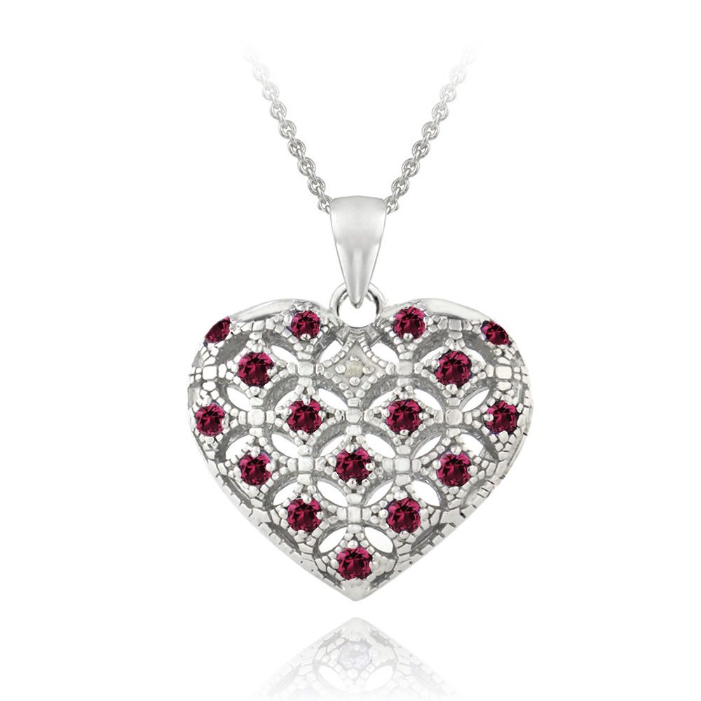 Sterling Silber geschaffen Ruby & Diamond Akzent Herz Halskette