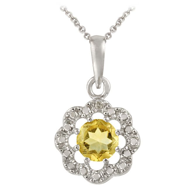 Sterling Silber Citrine & Diamond Accent Flower Pendant