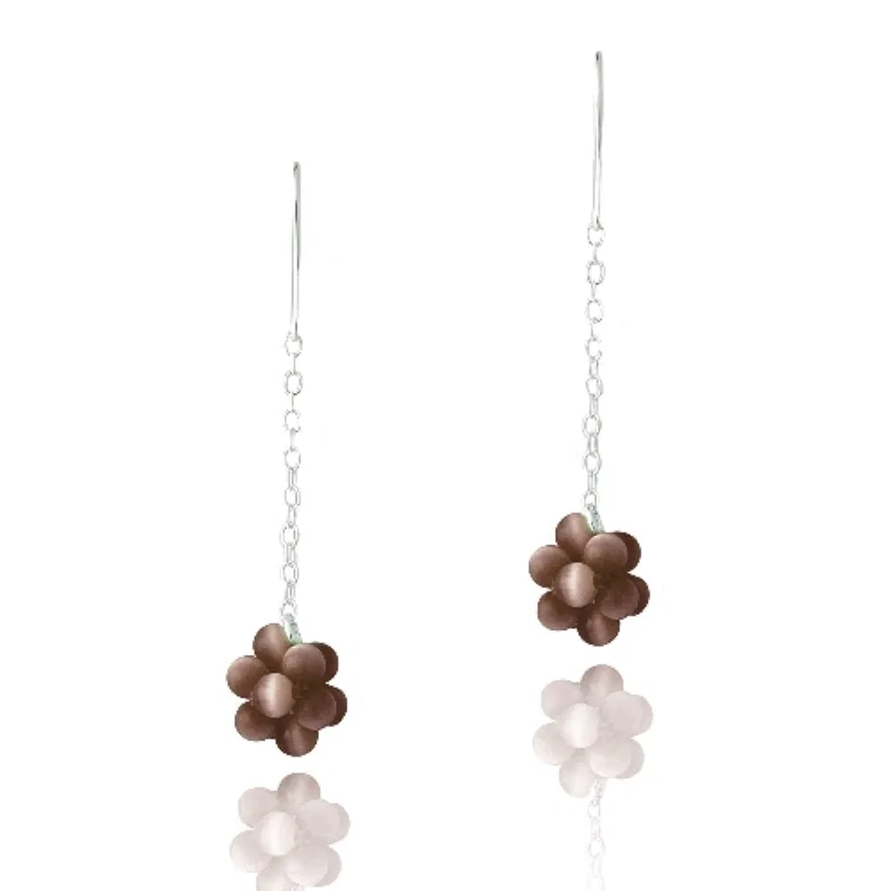 Sterling Silver Brown Cats Eye Cluster Dangle Ohrringe
