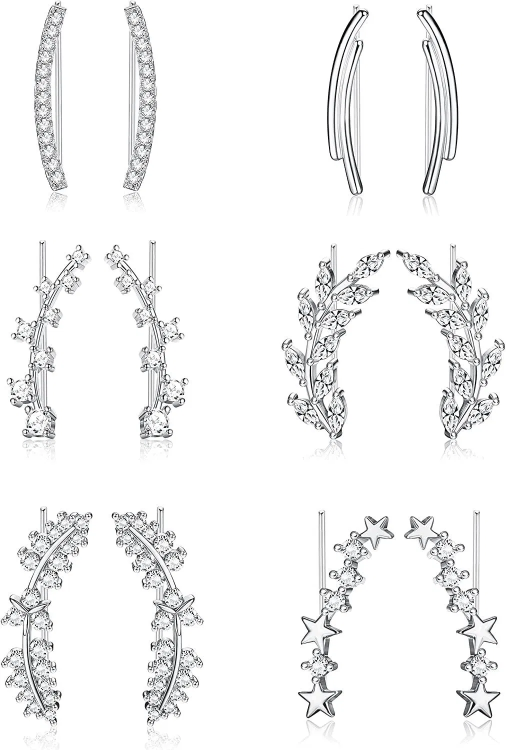 6Pairs Ohr Manschette Kletterer Hoop Ohrring CZ Pfeil Crawler Stud Ohrring Jacke für Frauen