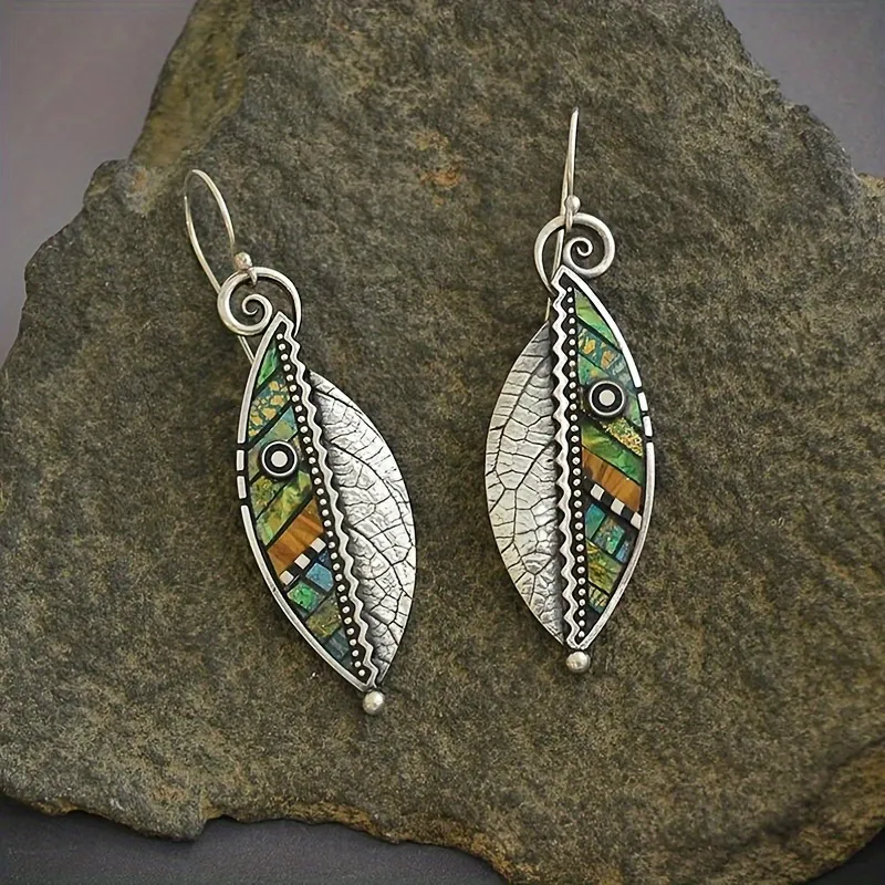 Vintage Leaf Drop Dangle Ohrringe Boho-Stil Ohrschmuck für Frauen 1Pair