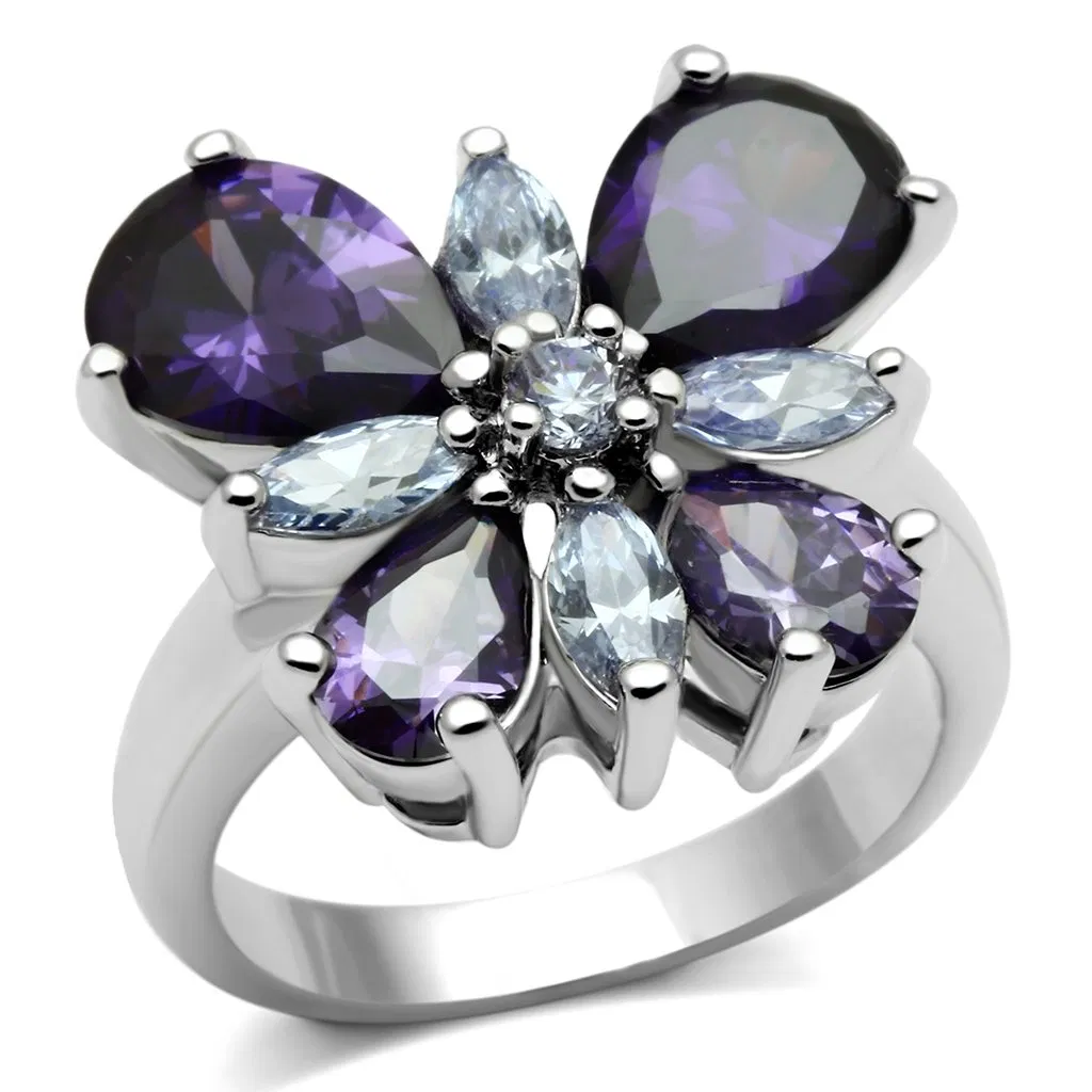 3W254 - Rhodium-Messing - Ring mit AAA-Klasse CZ in mehrfarbigen Farben