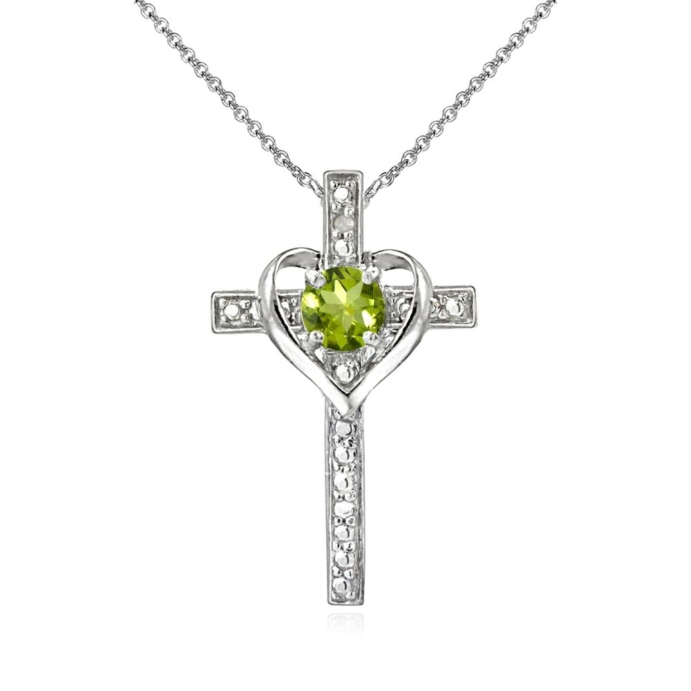 Sterling Silber Peridot Kreuz Herz Anhänger Halskette