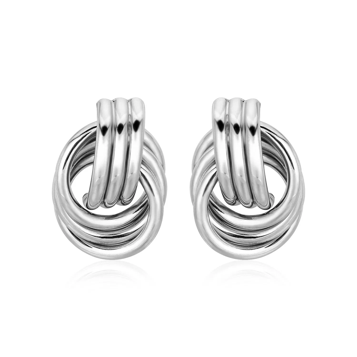 Polierte Love Knot Ohrringe mit verriegelnden Ringen in Sterling Silber (15 mm)