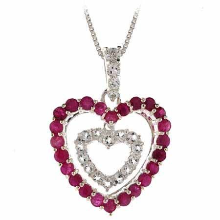 Sterling Silber Ruby & CZ Herz in einem Herzen Anhänger