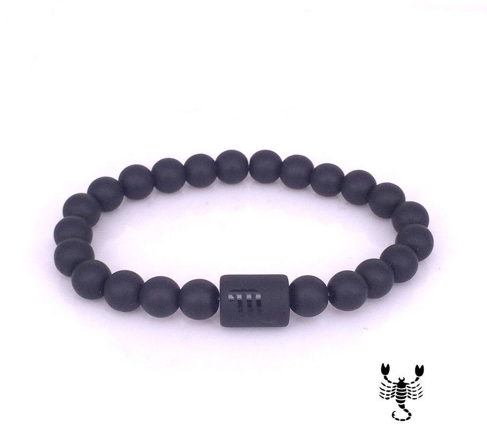 Frosted Black Onyx Beaded Armband Zodiac Sign