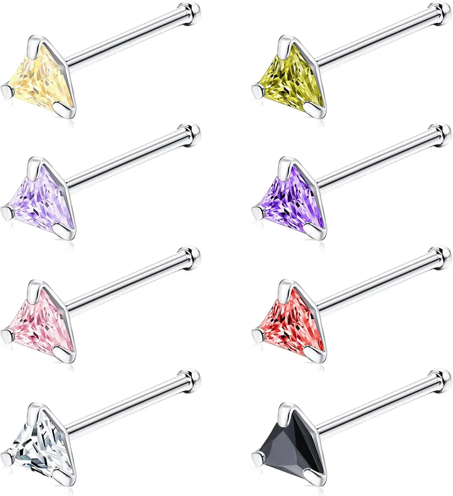 8PCs 22G Dreieck CZ Nasen-Stuft für Frauen 925 Sterling Silber farbenfrohe dünne Nase Ringe Studs Körper Nasen Piercings hypoallergen
