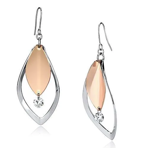 LO2684 - Rose Gold + Rhodium-Eisen - Ohrringe mit AAA-Klasse CZ in Clear