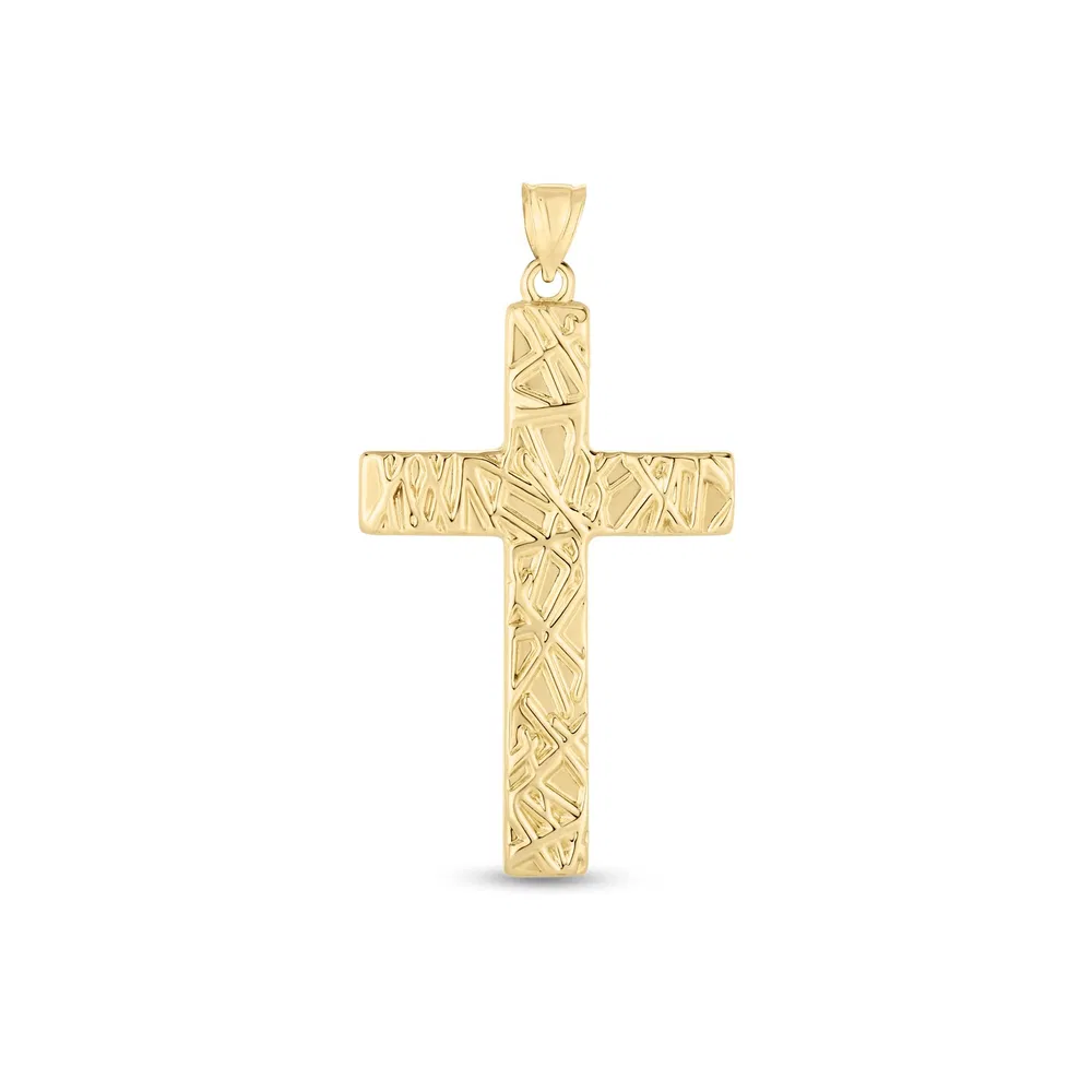 14 Karat Gelbgold High Polish Textured Cross Anhänger