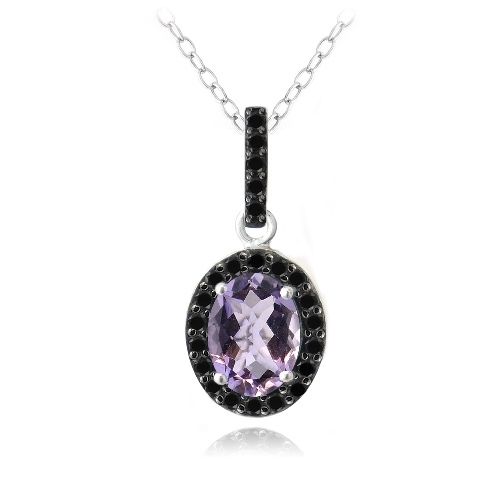 Sterling Silber 1,75ct Amethyst & Schwarz Spinel Oval Halskette