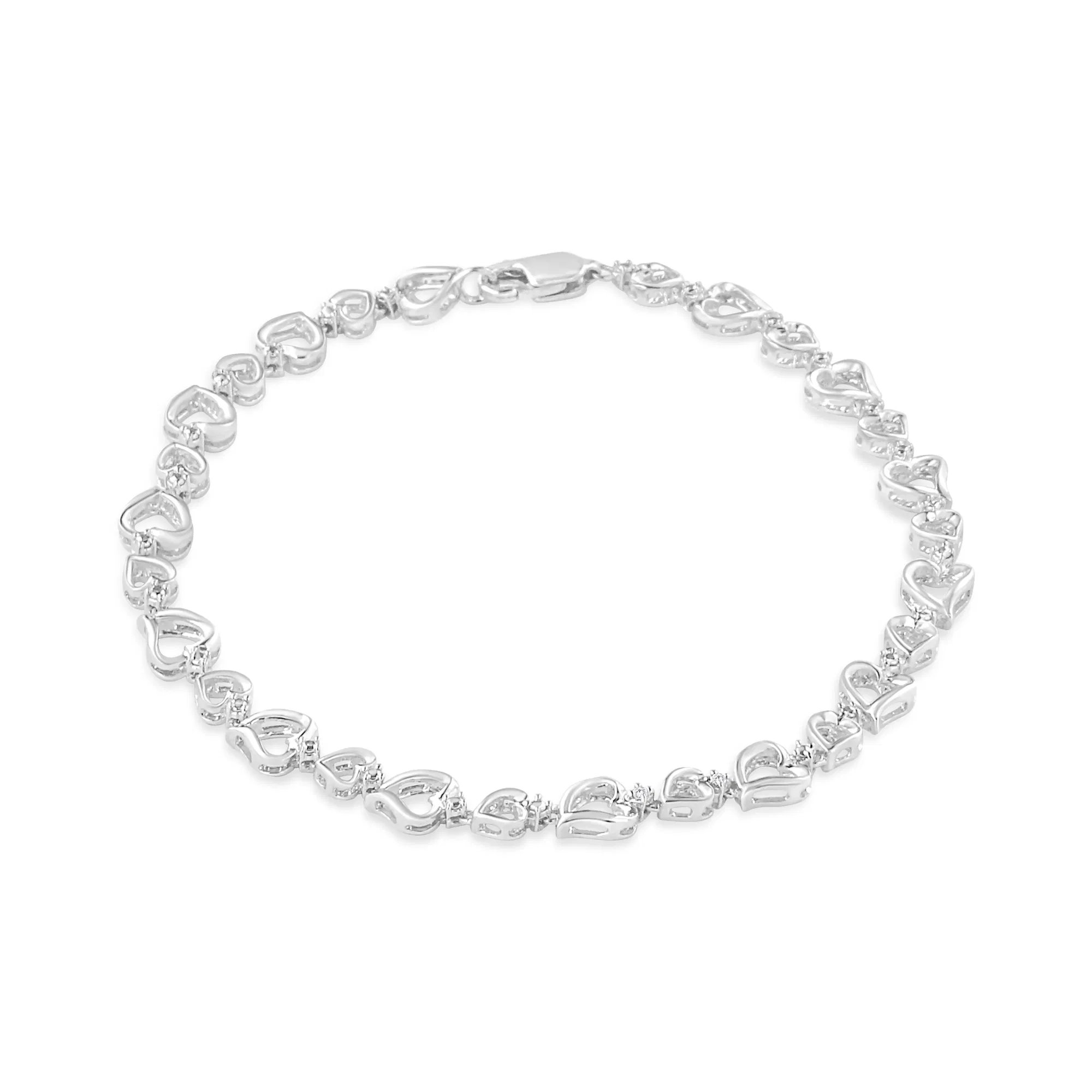 .925 Sterling Silver Prong Set Diamond Accent Alternating Heart Link Armband (I-J Farbe, I3 Klarheit) - 7,25