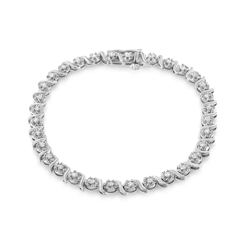 .925 Sterling Silber 1,0 Cttw Diamant Spiral Welle Curved-Link 7