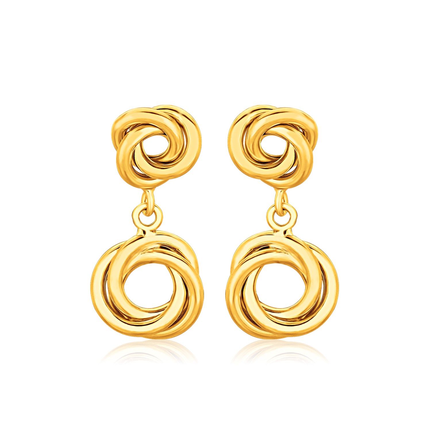 14 Karat Gelbgold Love Knot Stud Ohrringe mit Tropfen