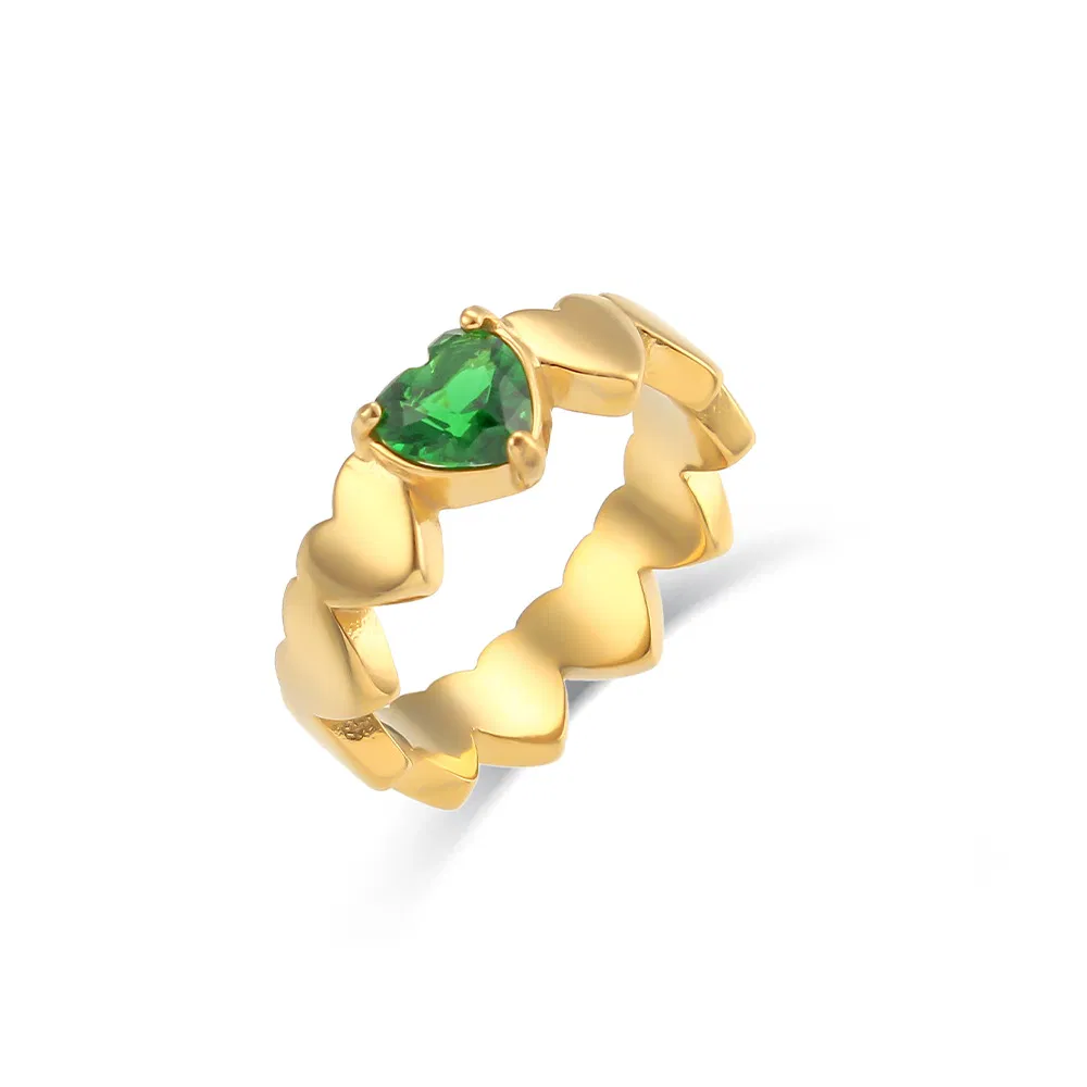 Zirkon Ring in Edelstahl überzogen 18 Karat Gold Herz