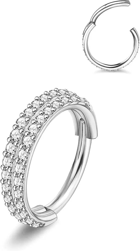 16G Septum Clicker Nasenring Doppel gestapelt Knorpel Muschel Helix Ohrringe Hoop 316L Chirurgisch Scharnier Segment Lippenringe Daith Tragus Lobe Ohrringe Piercing für Frauen