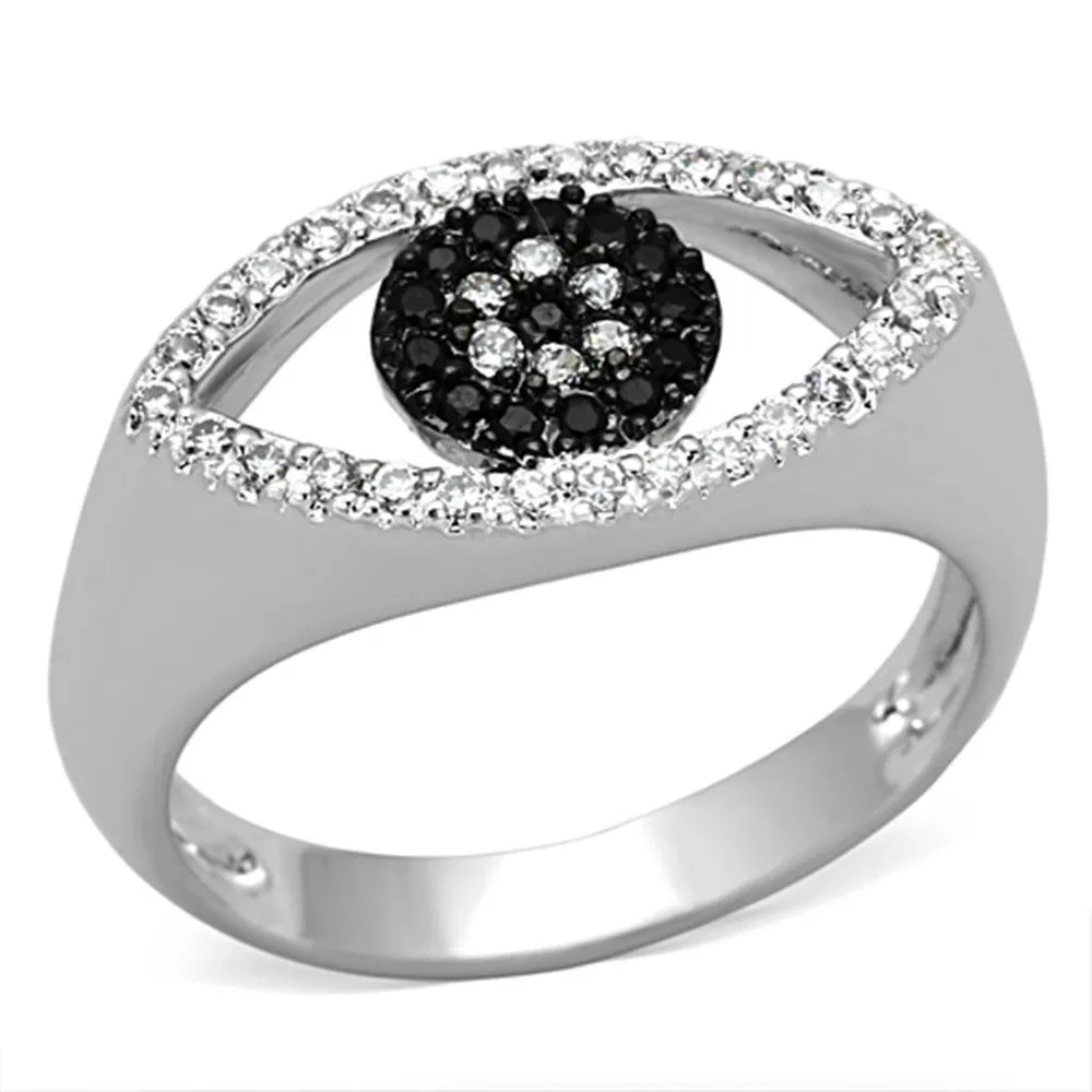 3W470 - Rhodium + Ruthenium-Brass Ring mit AAA-Klasse CZ in Schwarzem Diamant