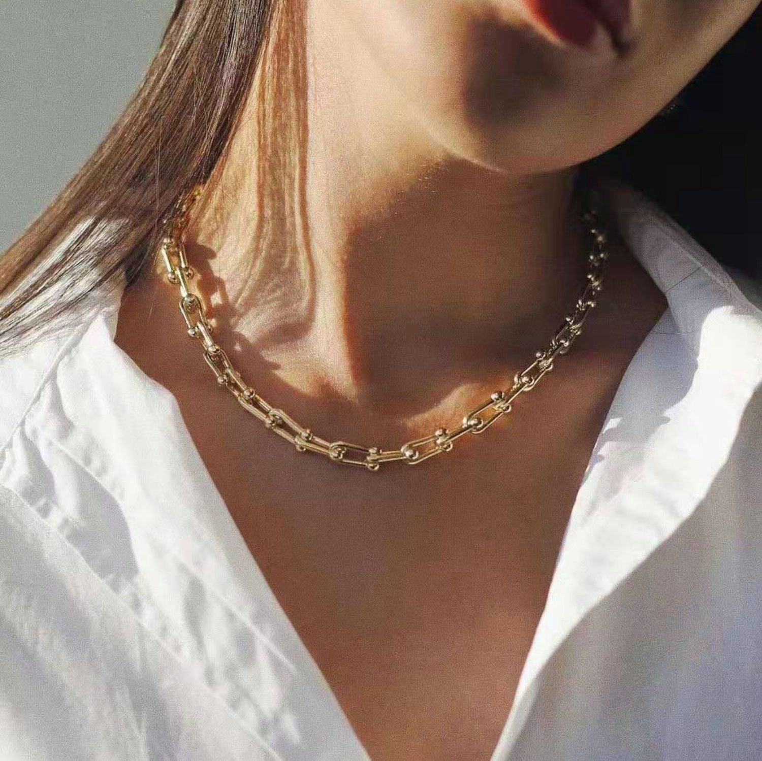 18 Karat Gold beschichteter Edelstahl Schmuck Handmade U-Form Kette Kette Geometrische Punk