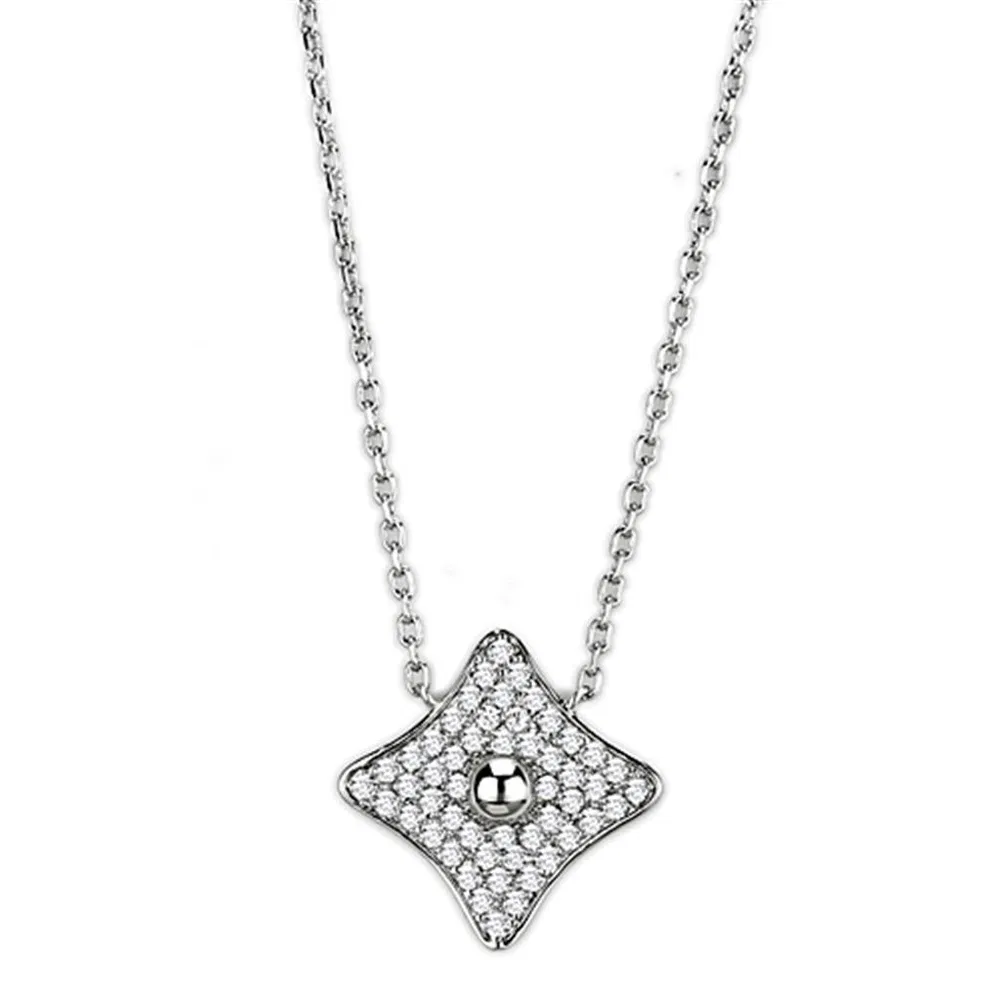 3W430 - Rhodium-Messing - Halskette mit AAA-Klasse CZ in Clear
