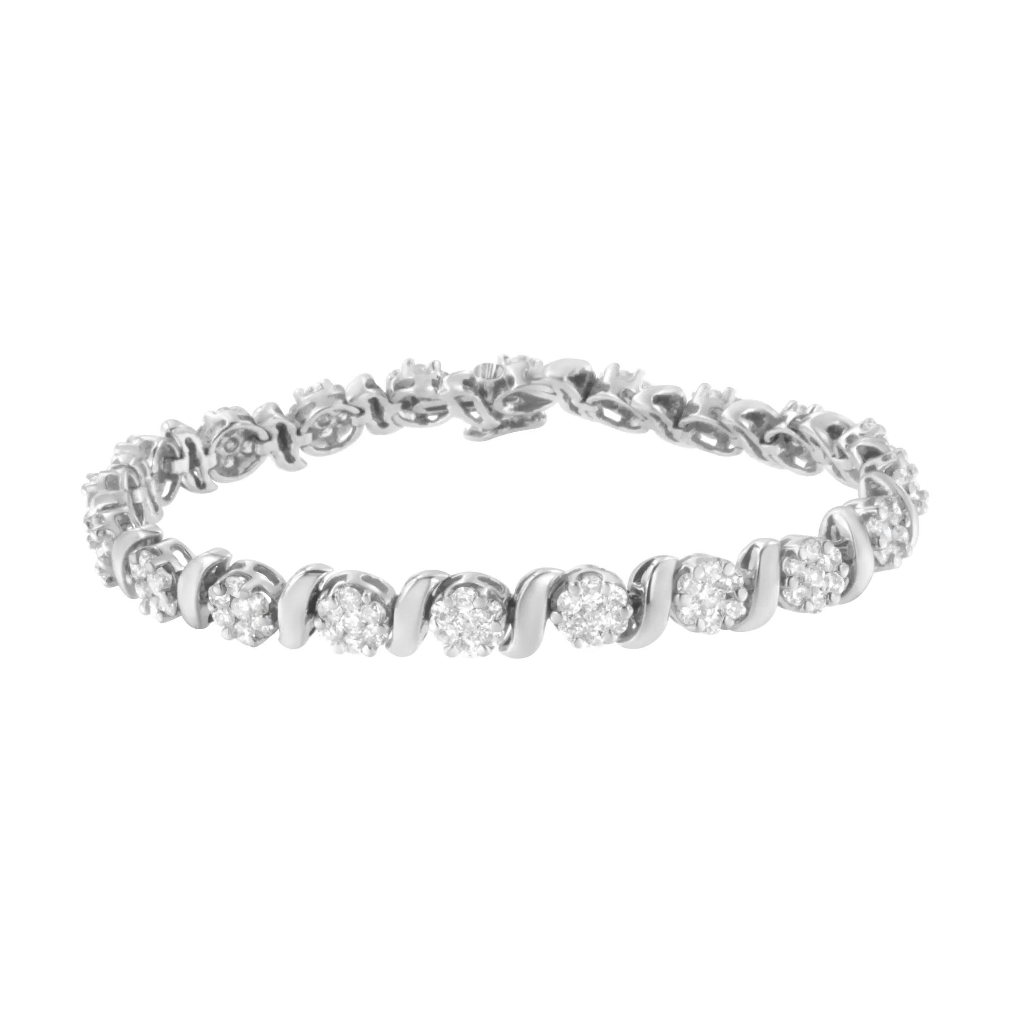 14 Karat Weißgold 5 1/4 cttw Diamant S-Link Floral Cluster Tennis Armband (I-J Clarity, SI2 - I1 Farbe) - Größe 7