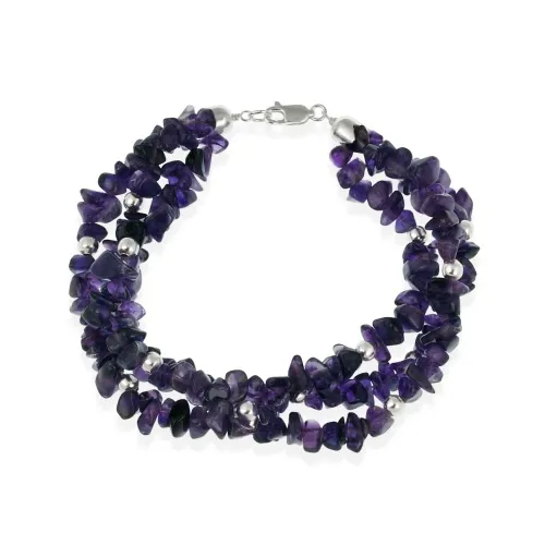 Sterling Silber 3 Strand Amethyst Chip & Perlen Armband