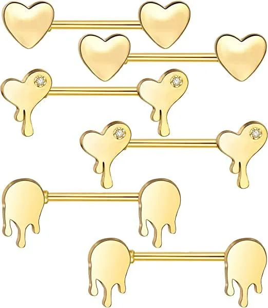 3 Paare Nipple Ringe Edelstick Nipple Herzform Piercing Barbell mit geschnitzt Cum Hier Nipple Piercing für Frauen Männer 14G