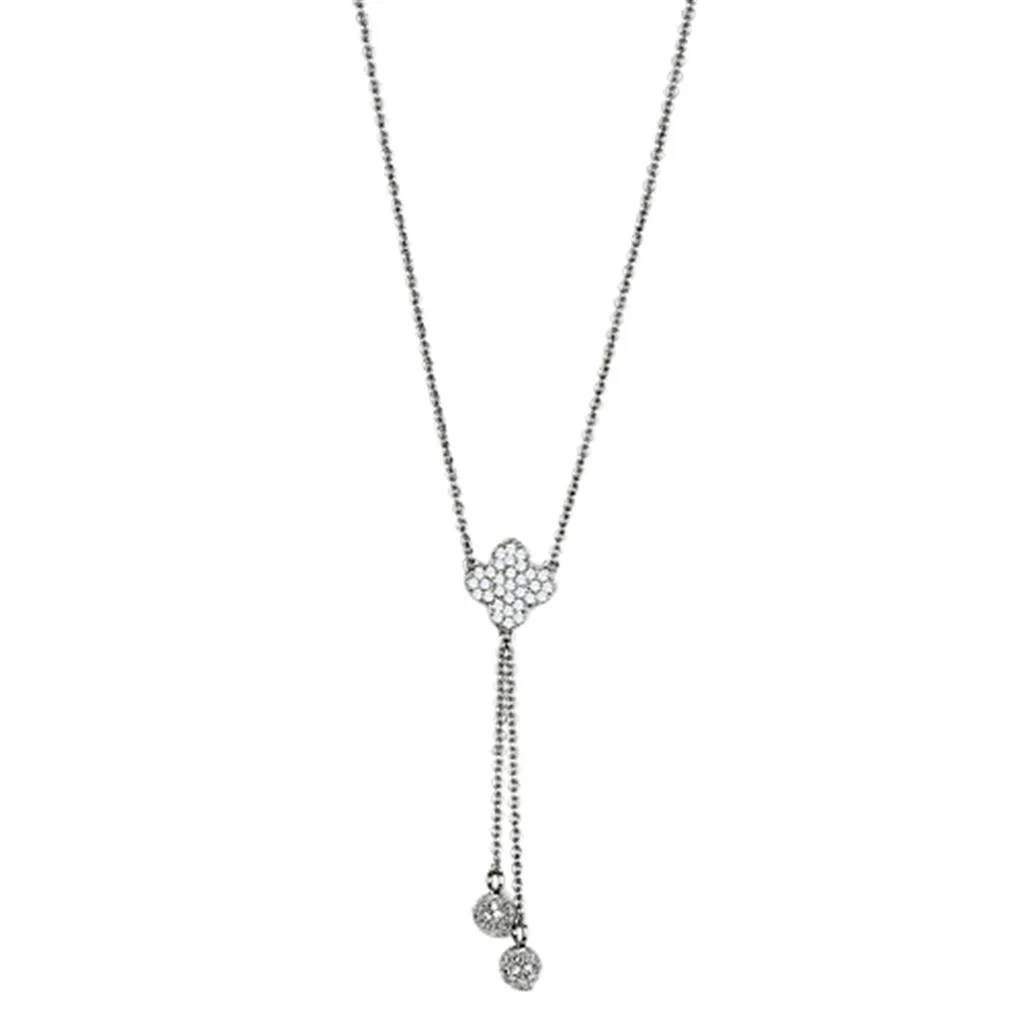 3W427 - Rhodium-Messing - Halskette mit AAA-Klasse CZ in Clear